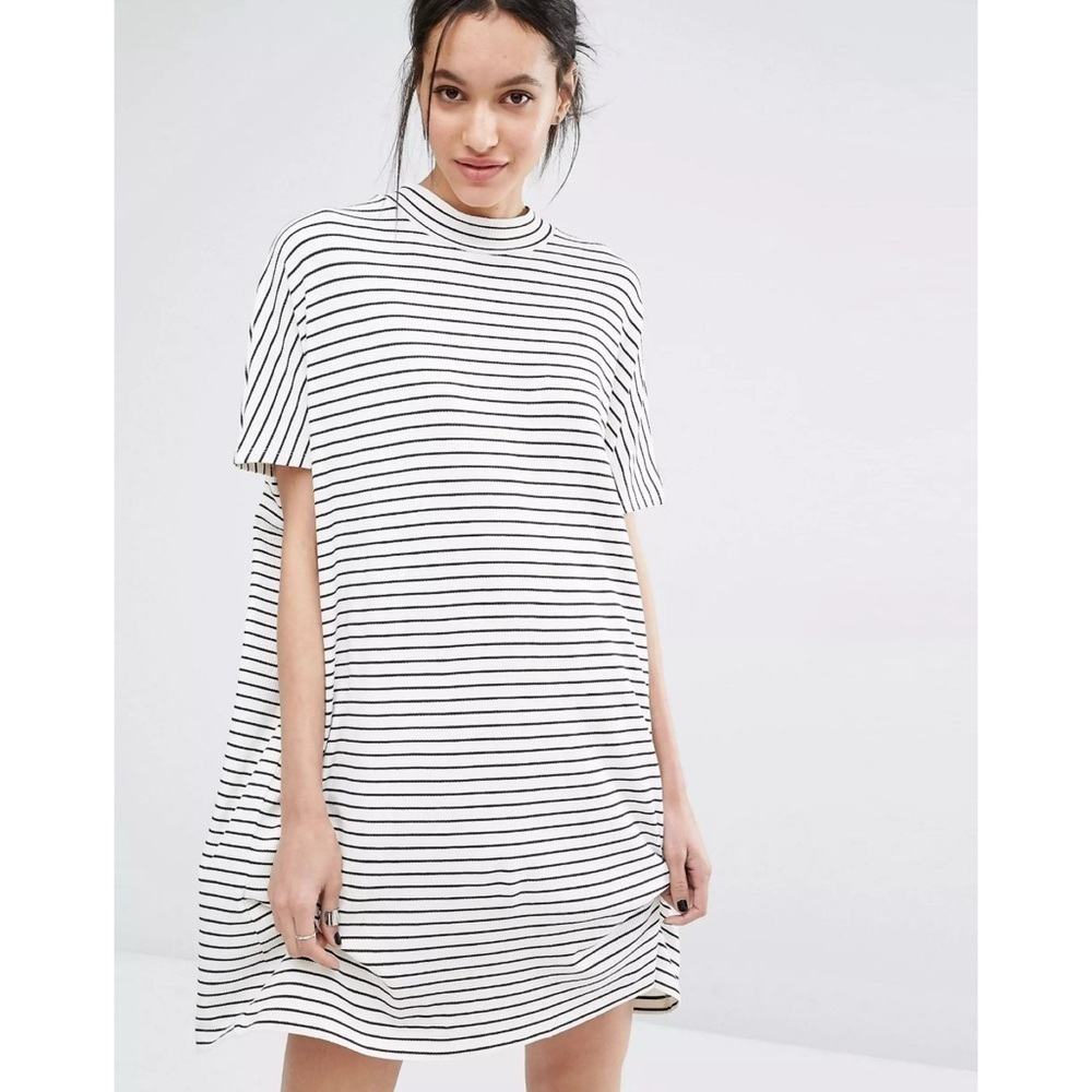 ASOS Just Female Nora Short Sleeve High Neck Ribbed Jersey Knit Minimalist Dress
